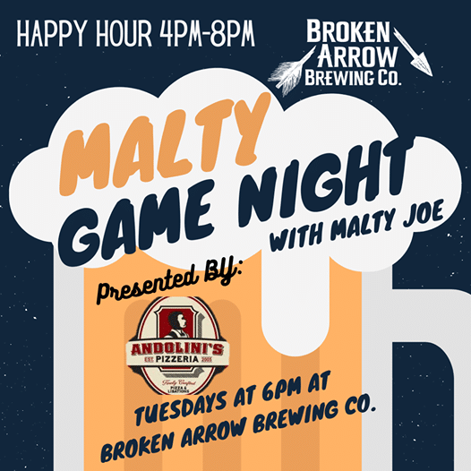 Tonight’s Malty Game Night with Malty Joe is sponsored by Andolini’s Pizzeria –